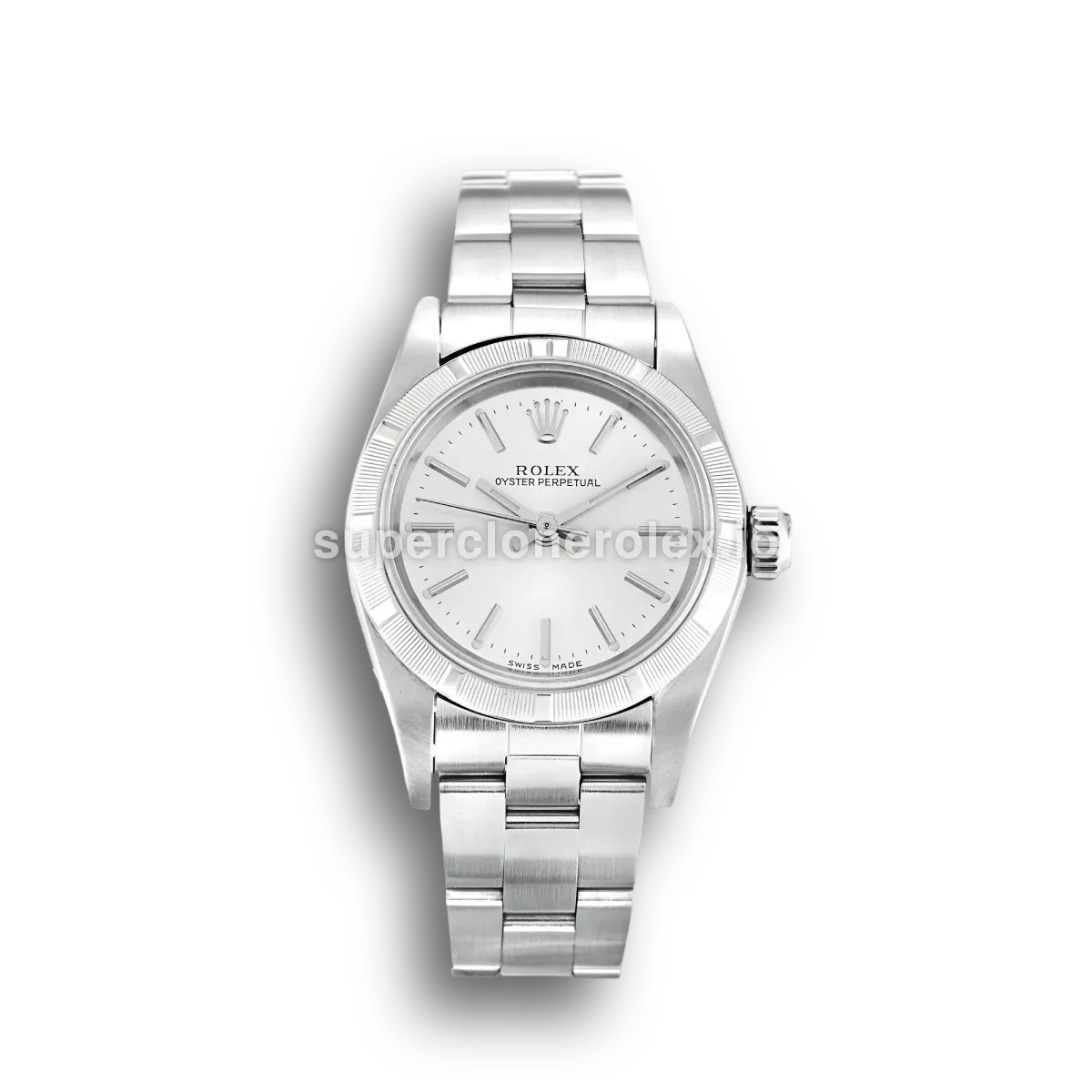 Rolex Oyster Perpetual Lady 67230 esfera plata sunburst, bisel liso domed 26mm réplica