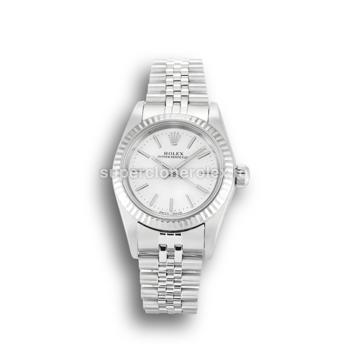 Rolex Oyster Perpetual Lady 76094 esfera plata 26mm bisel liso réplica