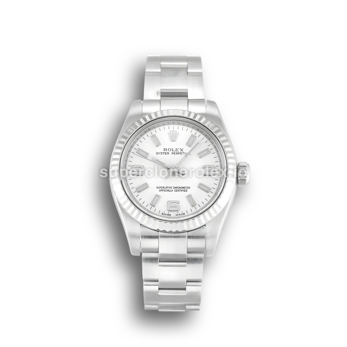 Rolex Oyster Perpetual Lady 26mm 176234 esfera blanca lacada con bisel estriado réplica