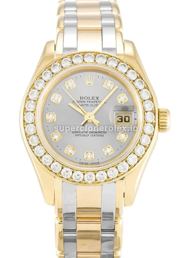 Pearlmaster 80298 réplica de Rolex esfera champan — vista frontal