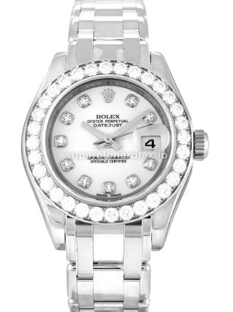 Pearlmaster 80299 réplica de Rolex esfera blanco — vista frontal