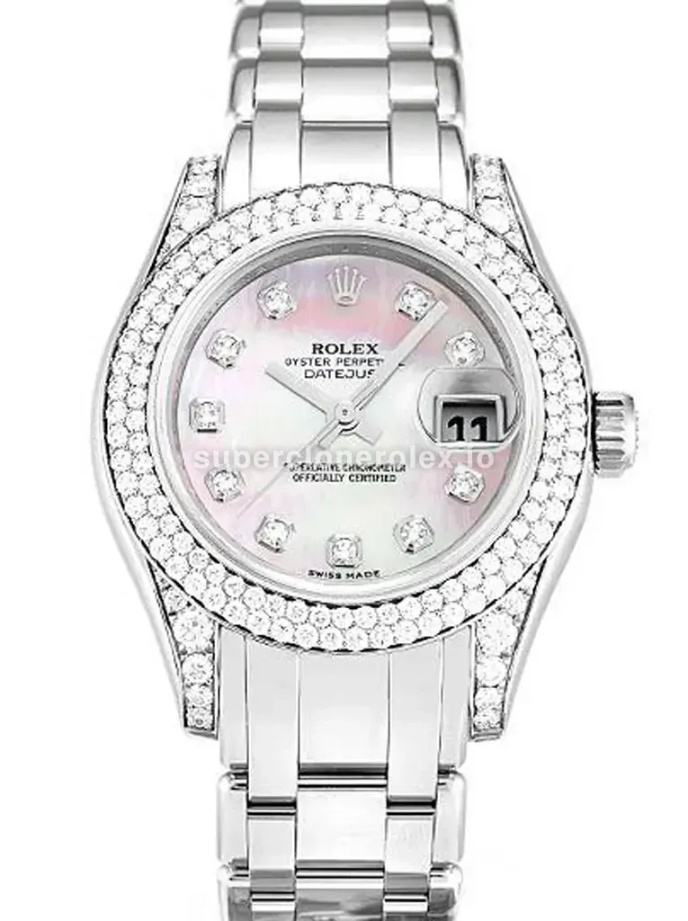 Rolex Pearlmaster 36mm Ref 80359 esfera rosa nácar sunburst con bisel de diamantes réplica