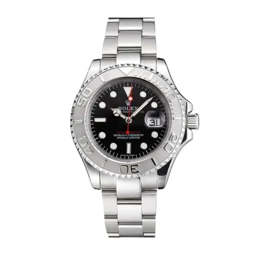 Yacht-Master 116622 réplica, esfera negra, detalle del fondo de caja