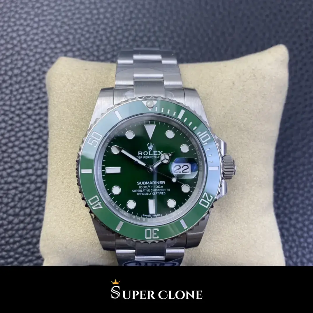 Rolex Submariner Hulk 116610LV replica, detalle de esfera, esfera verde