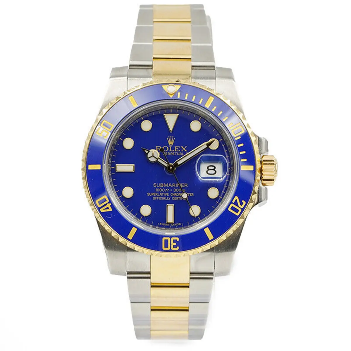 Rolex Submariner Bluesy 116613LB replica, detalle de esfera, azul real