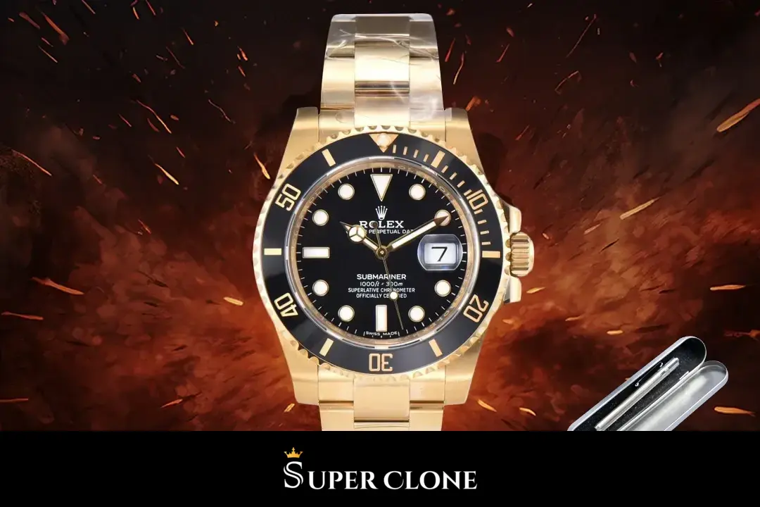 Rolex Submariner 116618LN, perfil lateral, caja de oro y bisel negro