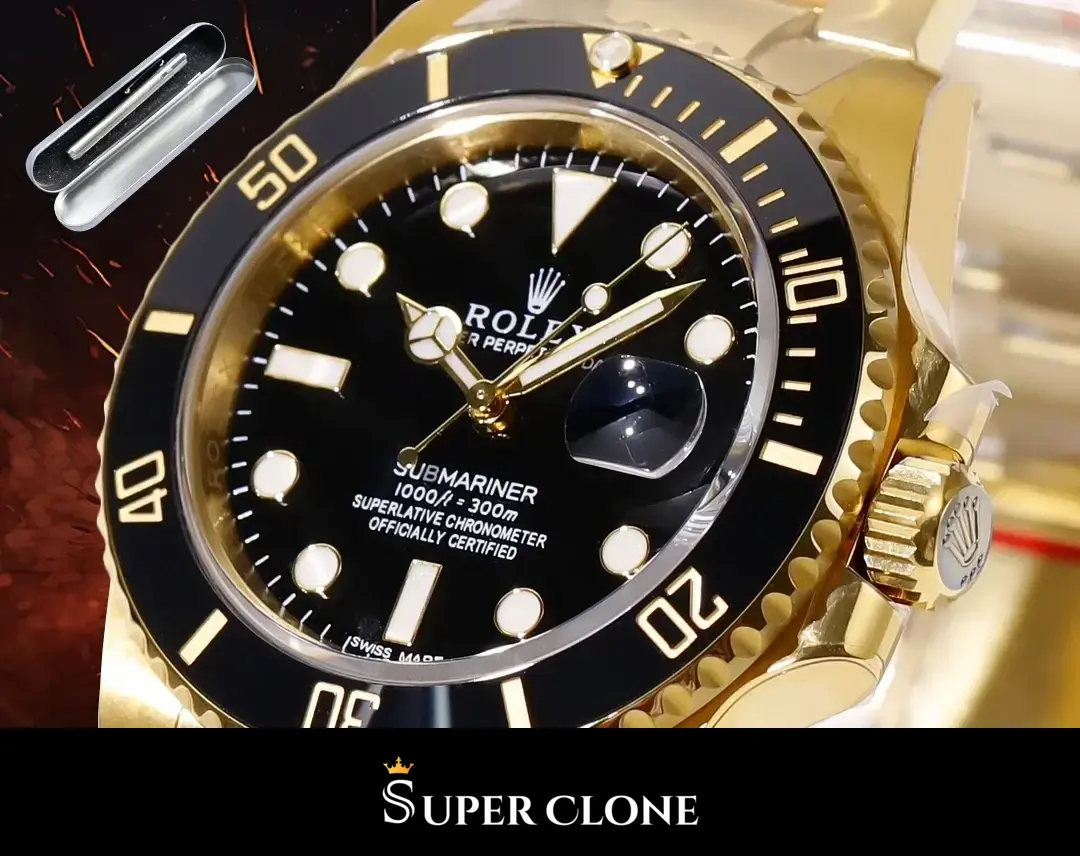 Rolex Submariner 116618LN Miyota replica, detalle del cierre, cierre Oyster de oro