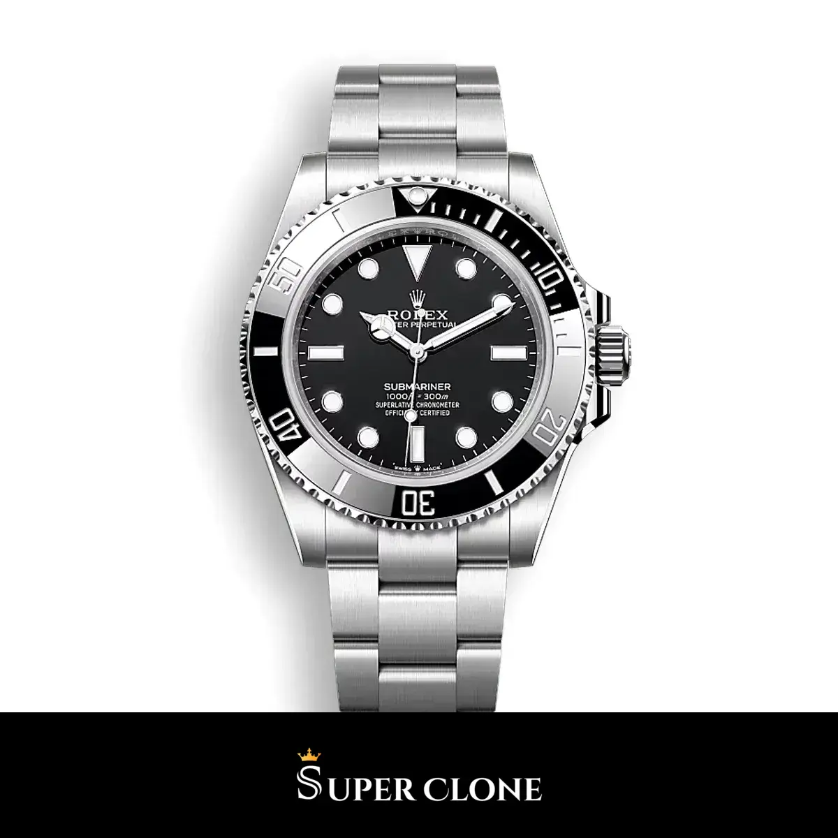 Rolex Submariner 124060 réplica esfera negro — vista frontal