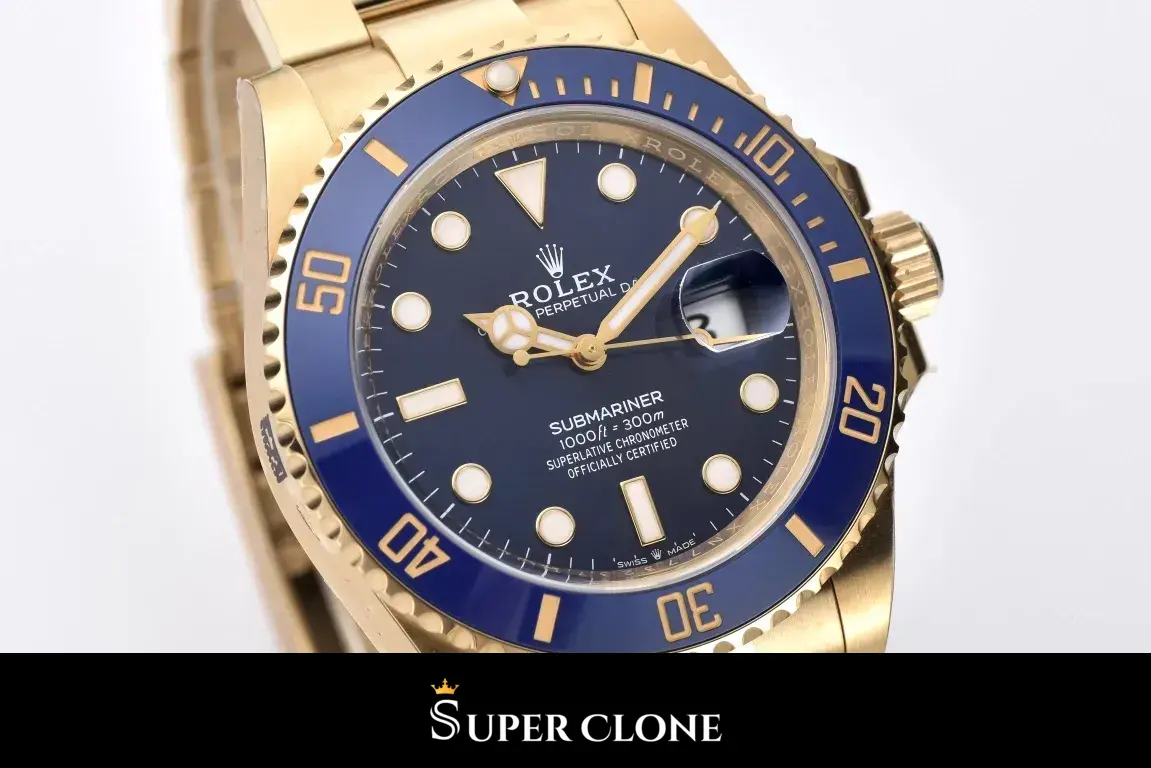 Rolex Submariner 126618LB Miyota replica, vista superior, bisel Cerachrom azul