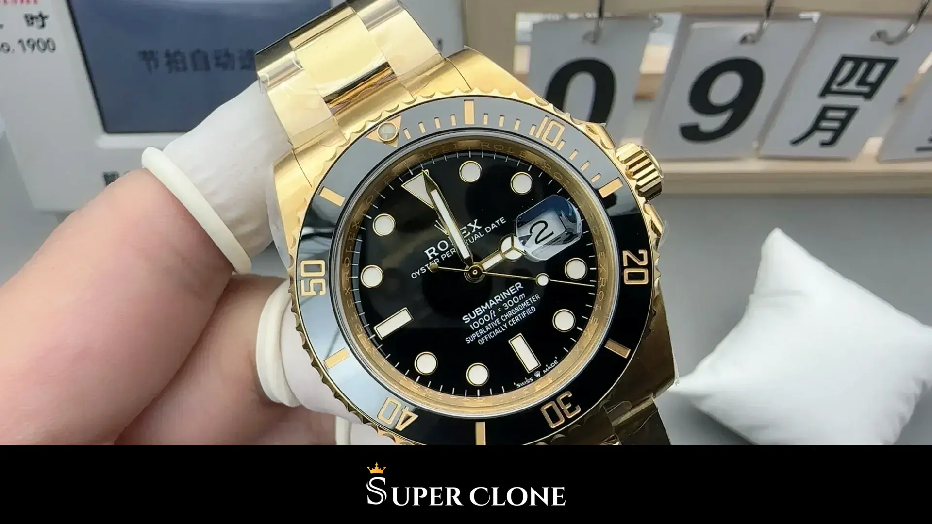 Submariner 126618LN réplica Miyota, detalle del brazalete, eslabones Oyster de oro