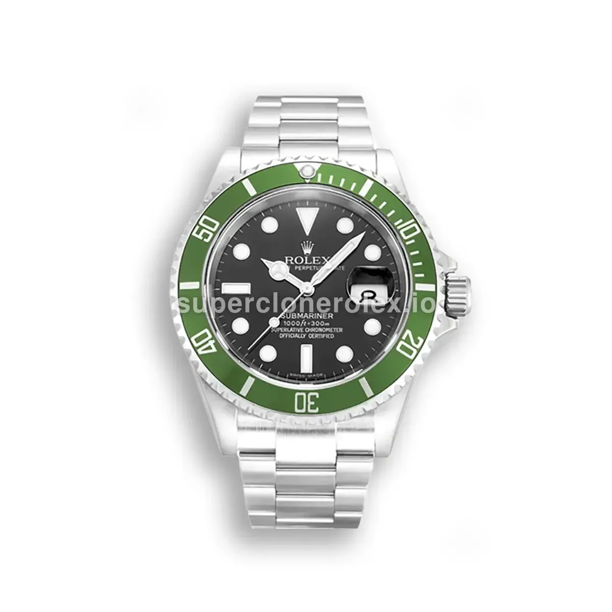 Rolex Submariner 16610LV Kermit réplica esfera negro — vista frontal
