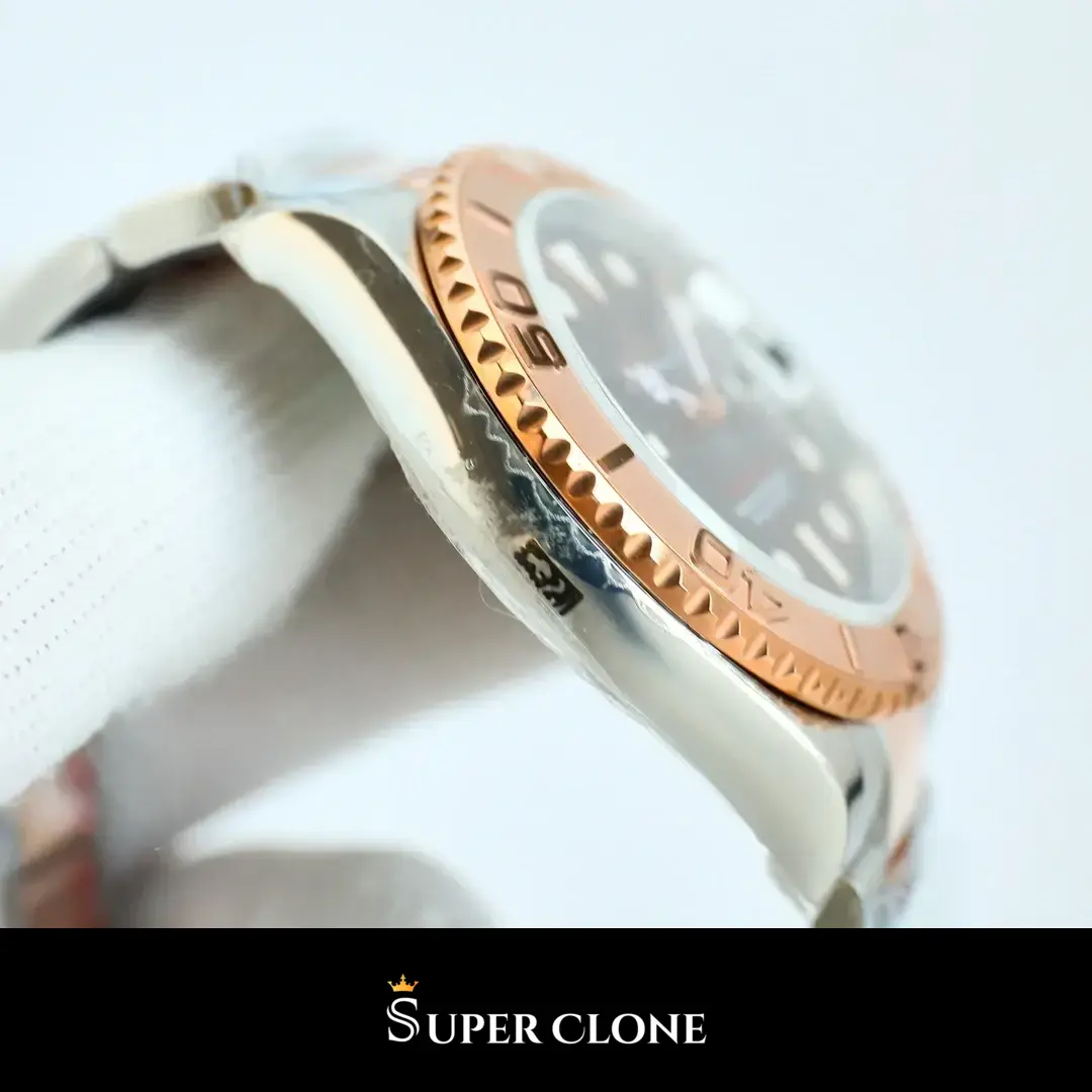 Rolex Yacht-Master 116621 replica, primer plano de la esfera chocolate