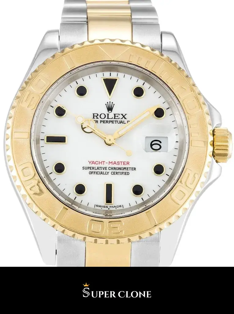 Rolex Yacht-Master 16623 replica, detalle de esfera blanca y agujas, vista 2