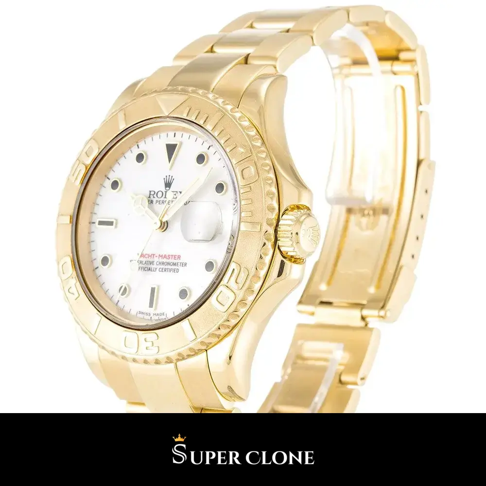 Rolex Yacht-Master 16628 replica esfera blanca, perfil lateral en oro amarillo