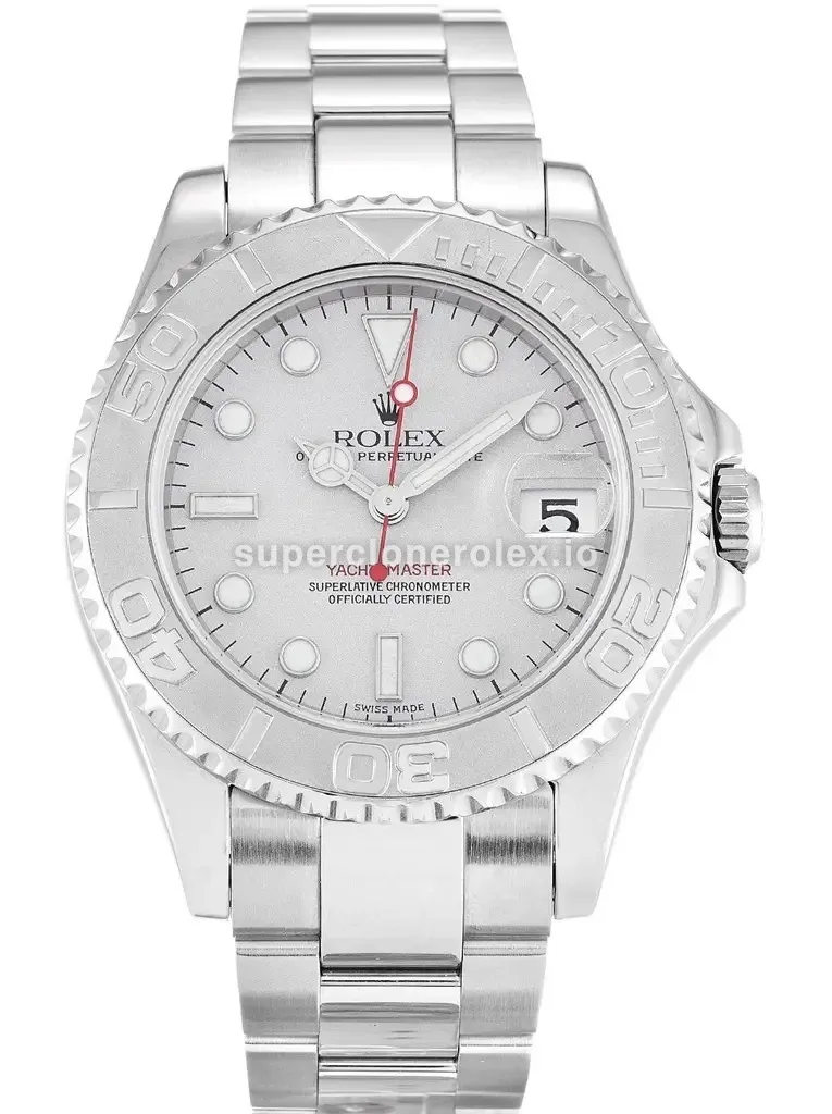 Rolex Yacht-Master 168622 réplica Miyota esfera platino — vista frontal