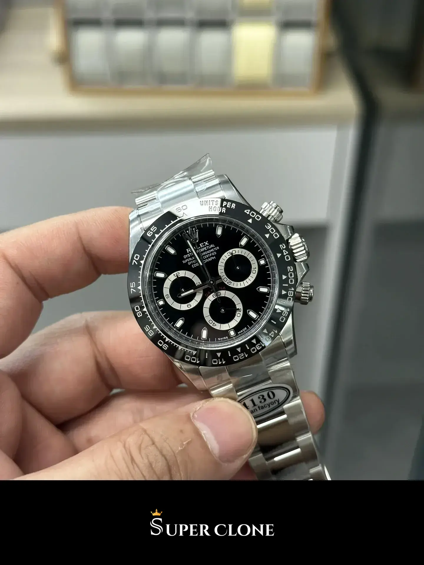 Rolex Daytona 116500LN replica, detalle del bisel de cerámica negra