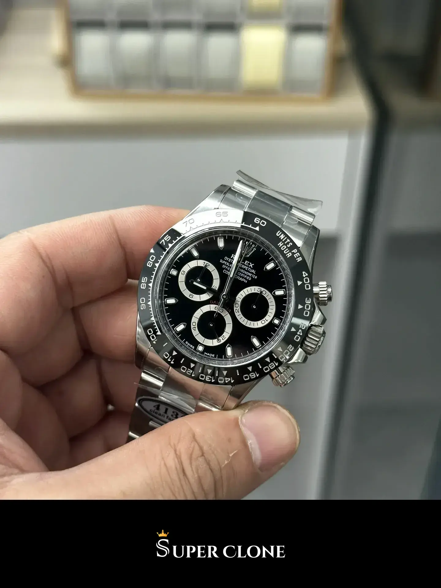 Rolex Daytona 116500LN replica, sub-esferas negras en tres y seis