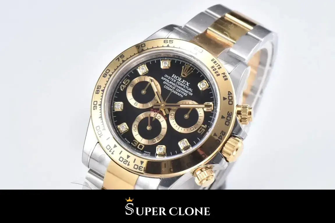 Rolex Daytona 116503 replica, corona y flanco de la caja