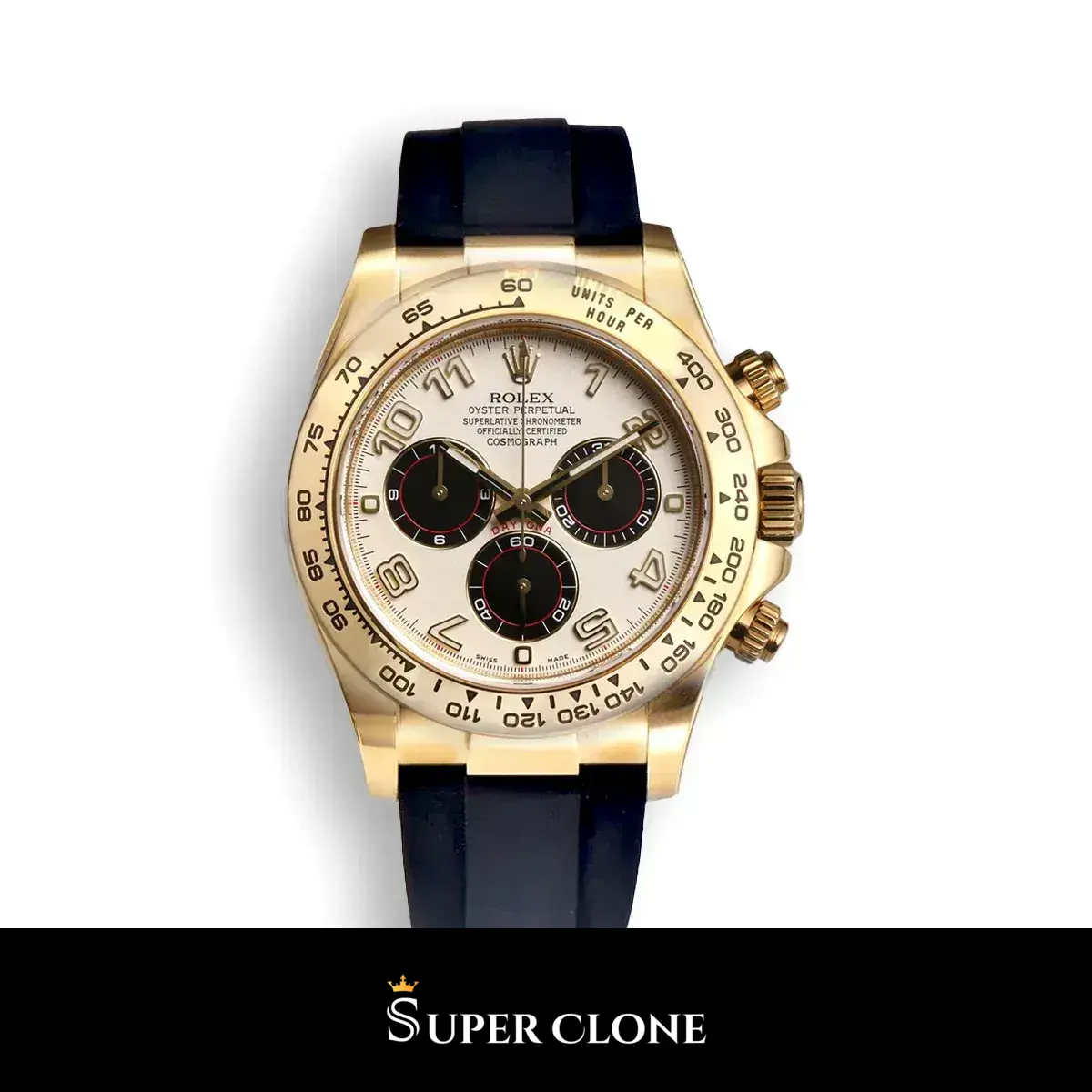 Rolex Daytona 116518 esfera champán en oro amarillo con bisel cerámica negra réplica