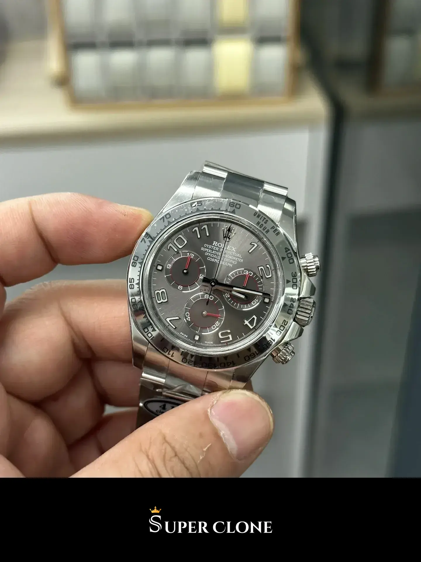 Daytona 116519 replica, primer plano de la esfera blanca de 40 mm