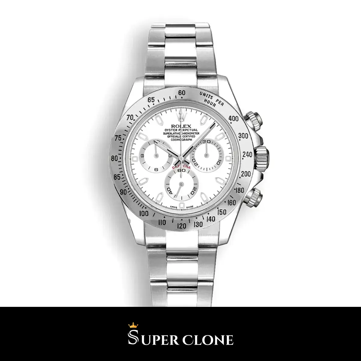 Daytona 116520 Panda clon ETA esfera blanco — vista frontal