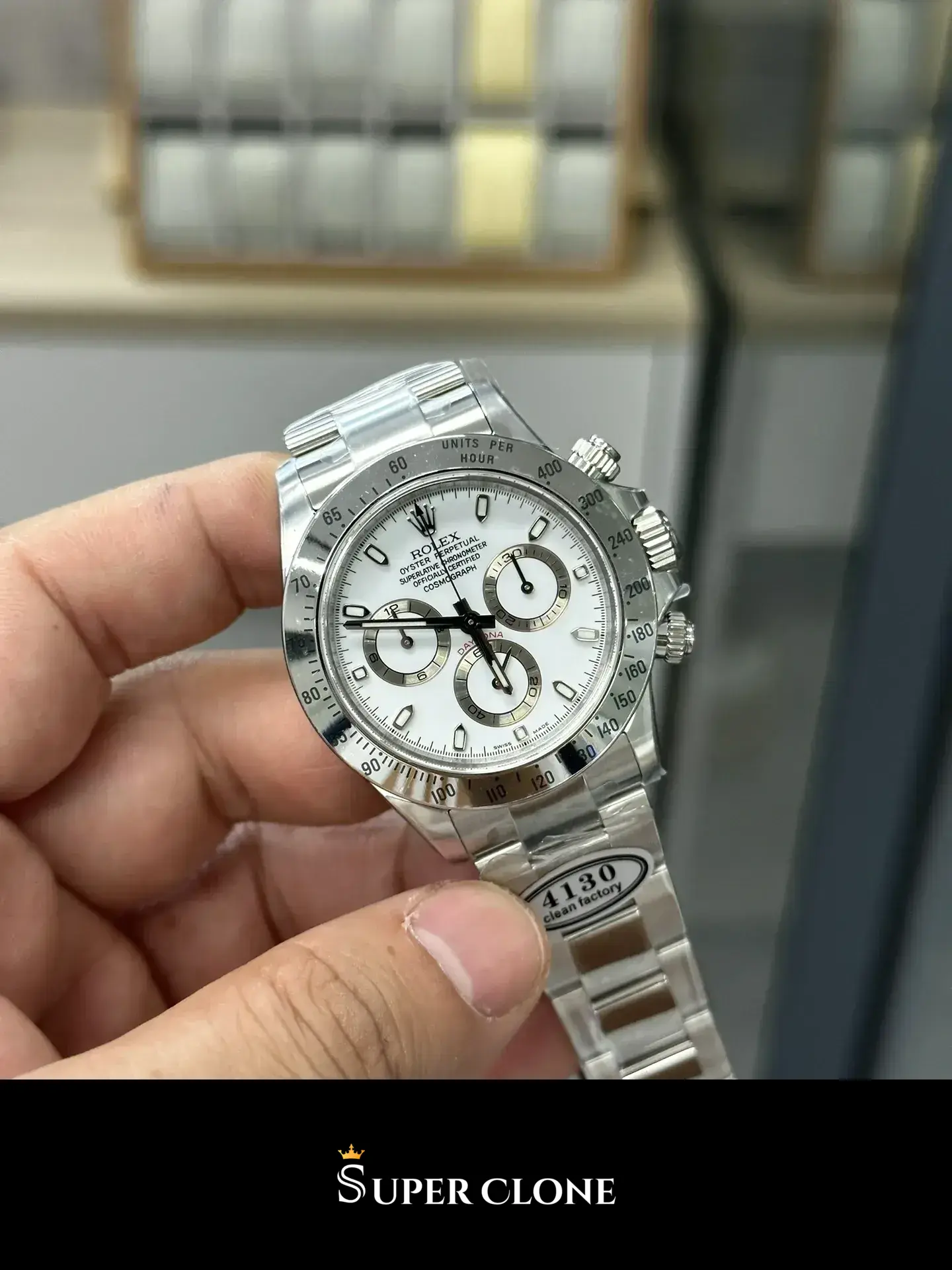 Rolex Daytona 116520 replica esfera blanca, vista superior