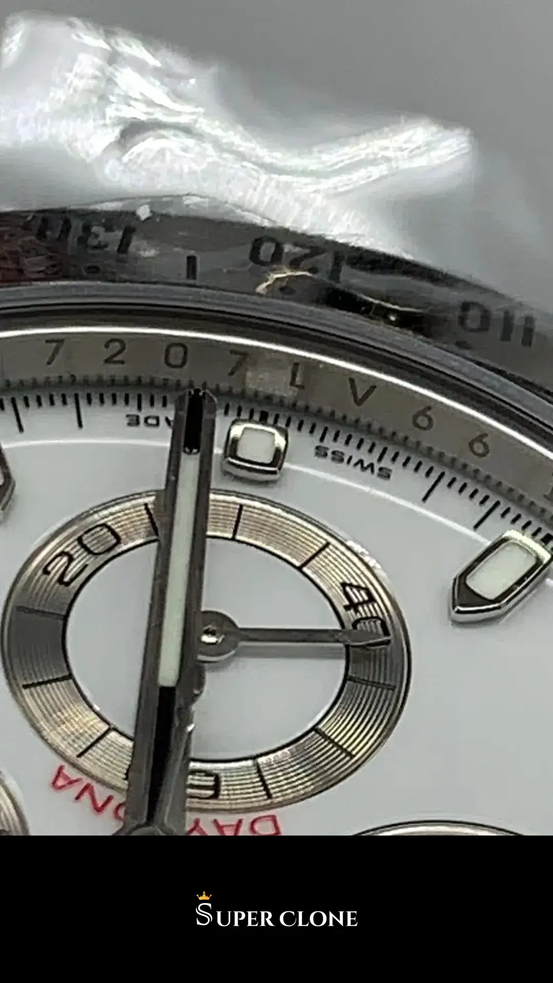 Rolex Daytona 116520 replica esfera blanca, detalle de esfera