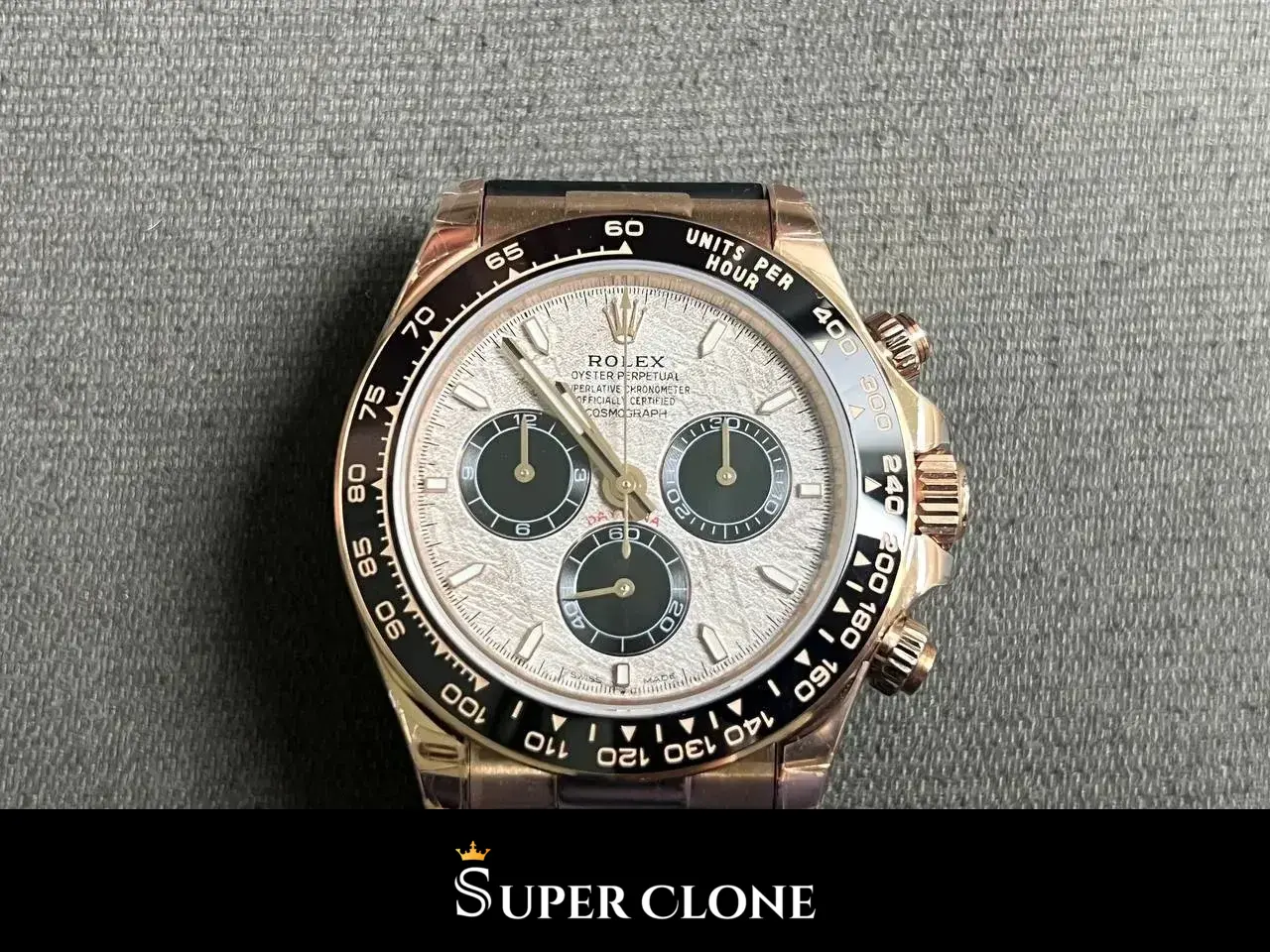 Rolex Daytona 126515LN replica, primer plano de la esfera de meteorito