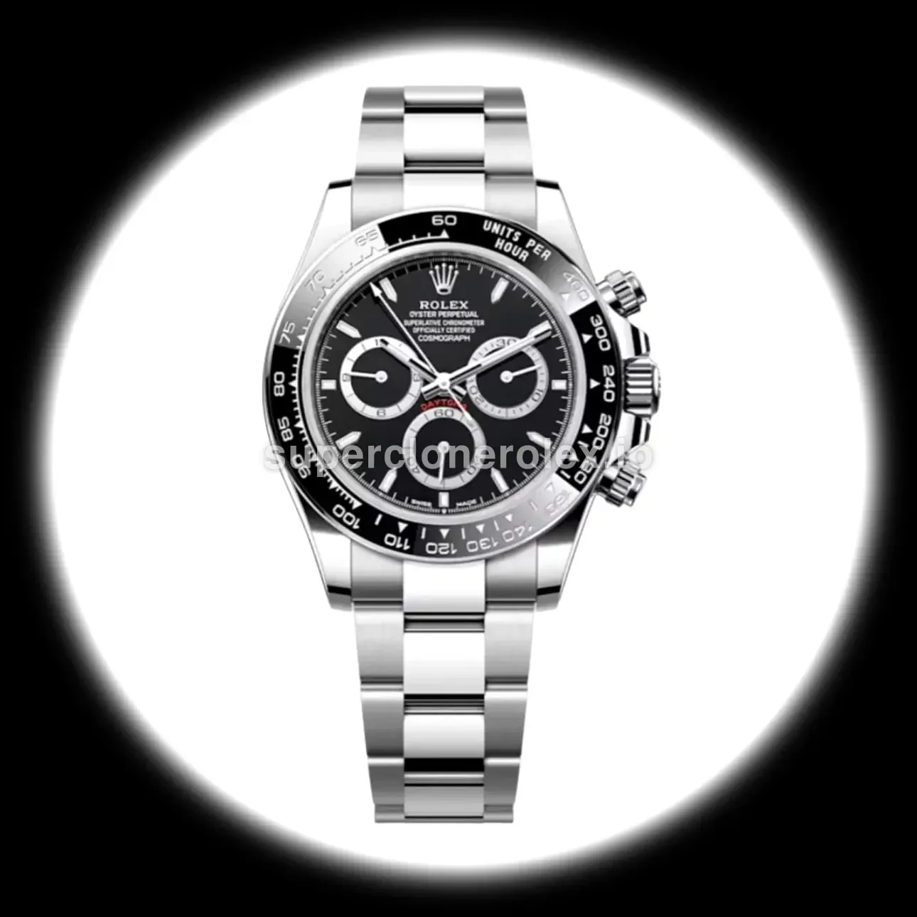 Daytona 126500LN super clone suizo esfera negro — vista frontal