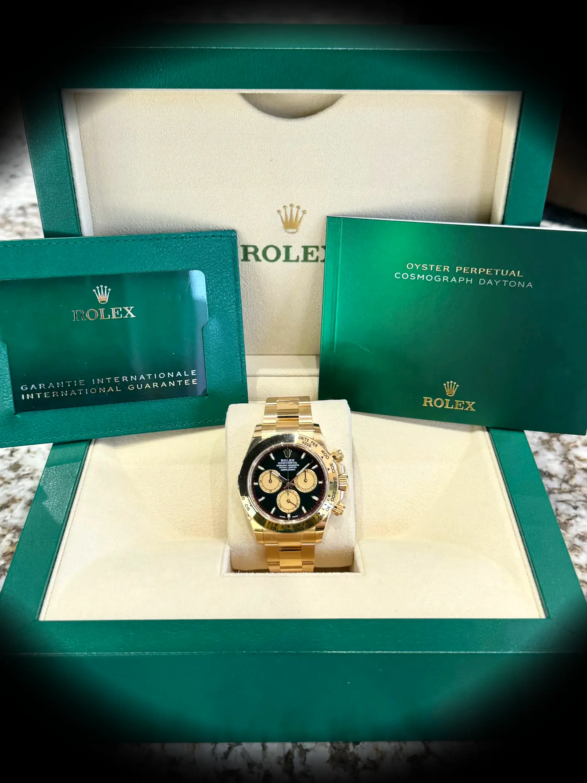 Rolex Daytona 126508 super clon 40 mm, detalle de la esfera negra