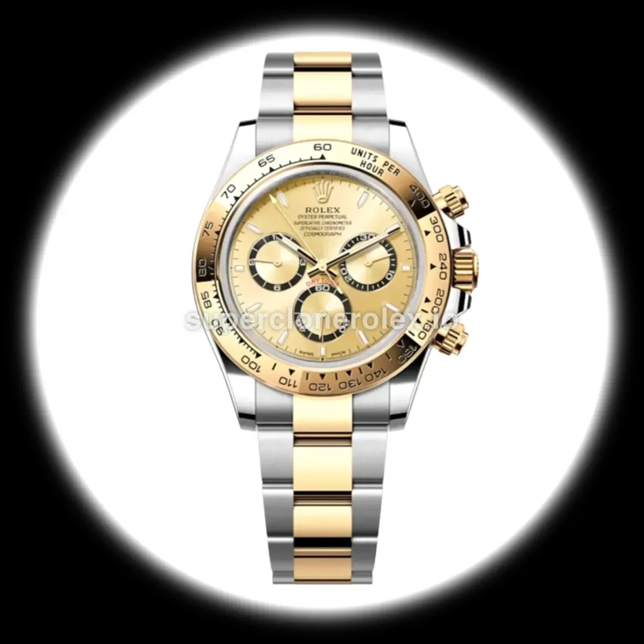 Rolex Daytona 126503 clon suizo esfera dorada — vista frontal