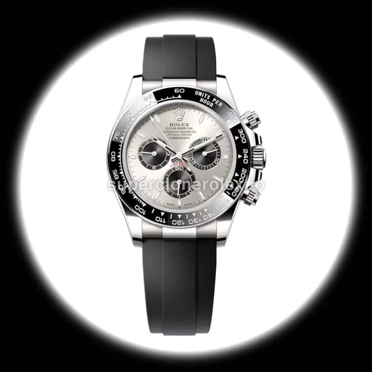 Daytona 126519LN Ghost clon ETA esfera acero y negro brillante — vista frontal