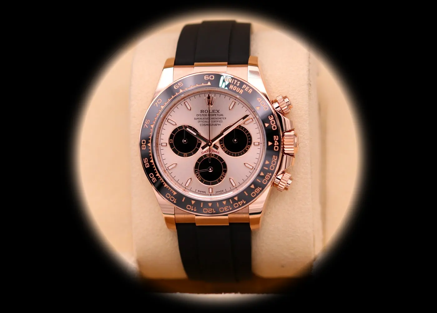 Daytona 126515LN super clon suizo 40 mm, primer plano de la esfera Sundust