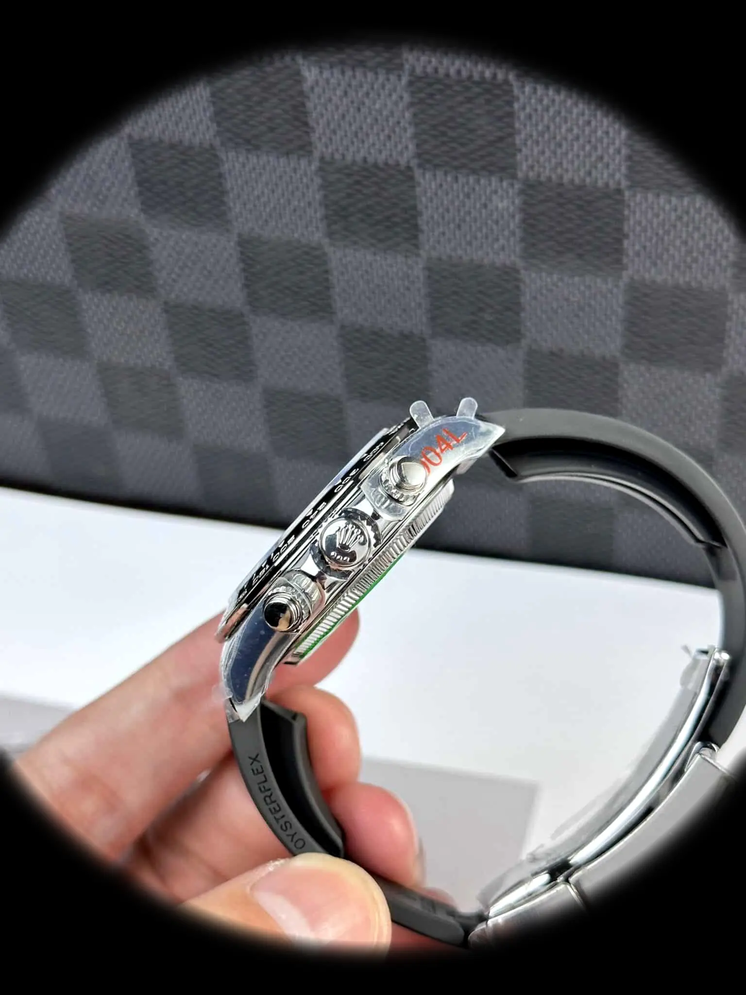 Rolex Daytona 126519LN Super Clon, detalle de la corona y la caja