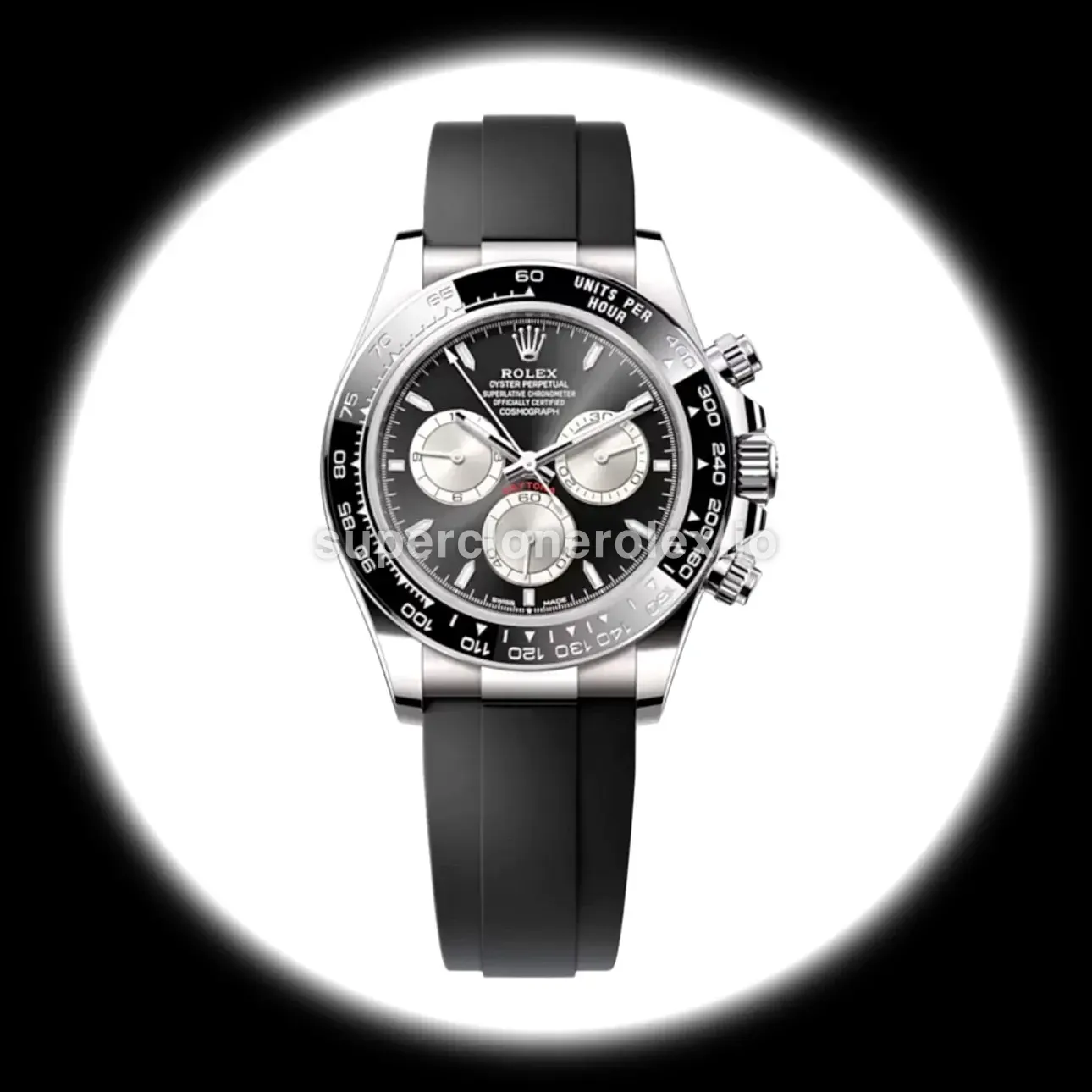 Rolex Daytona 126519LN Reverse Panda clon ETA esfera negro / acero — vista frontal