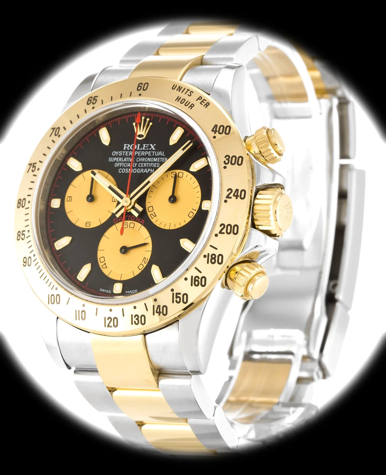 Daytona 116523 swiss super clon 40mm, esfera en primer plano