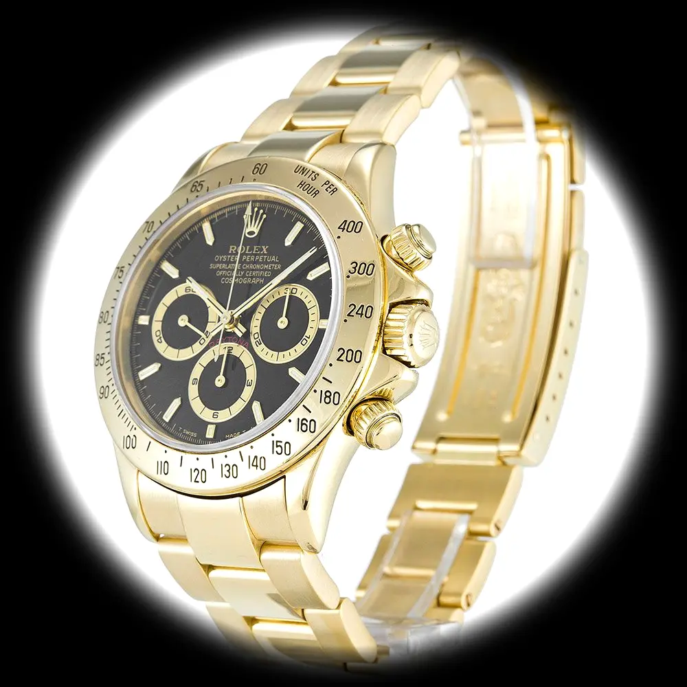 Rolex Daytona 116528 super clon 40 mm, primer plano de la esfera negra