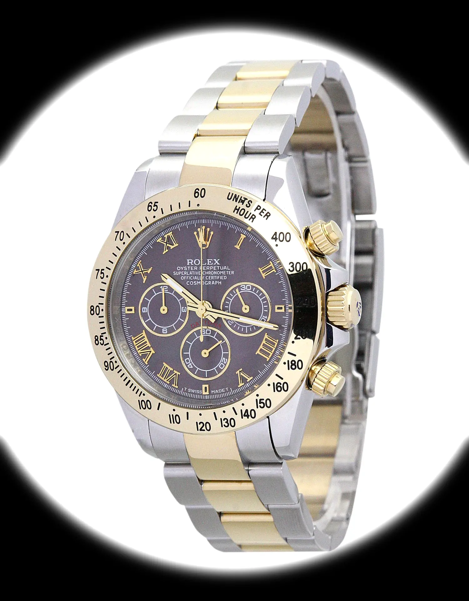 Daytona 116523 super clon 40 mm, primer plano de la esfera marron