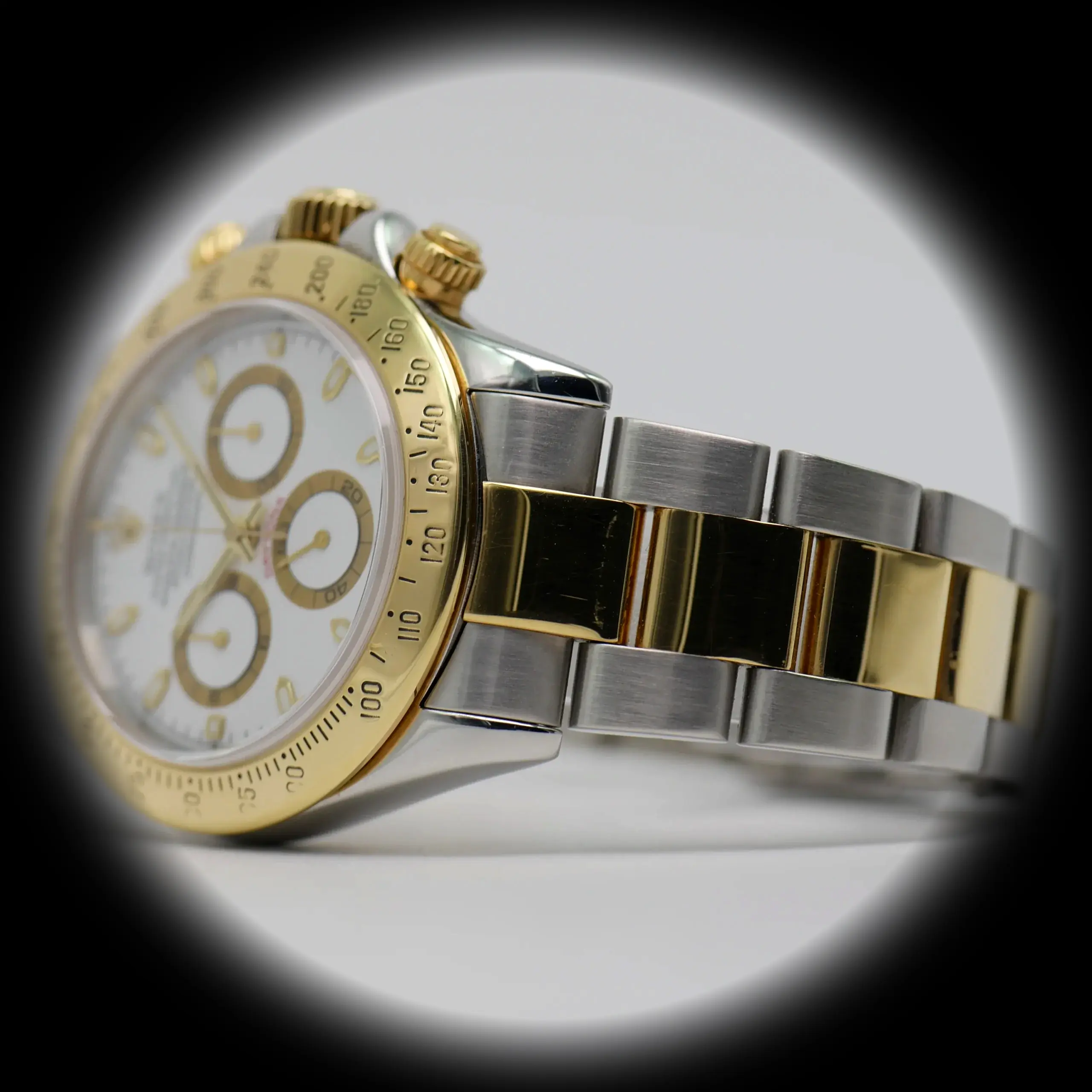 Daytona 116523 super clon suizo 40mm, primer plano de la esfera blanca