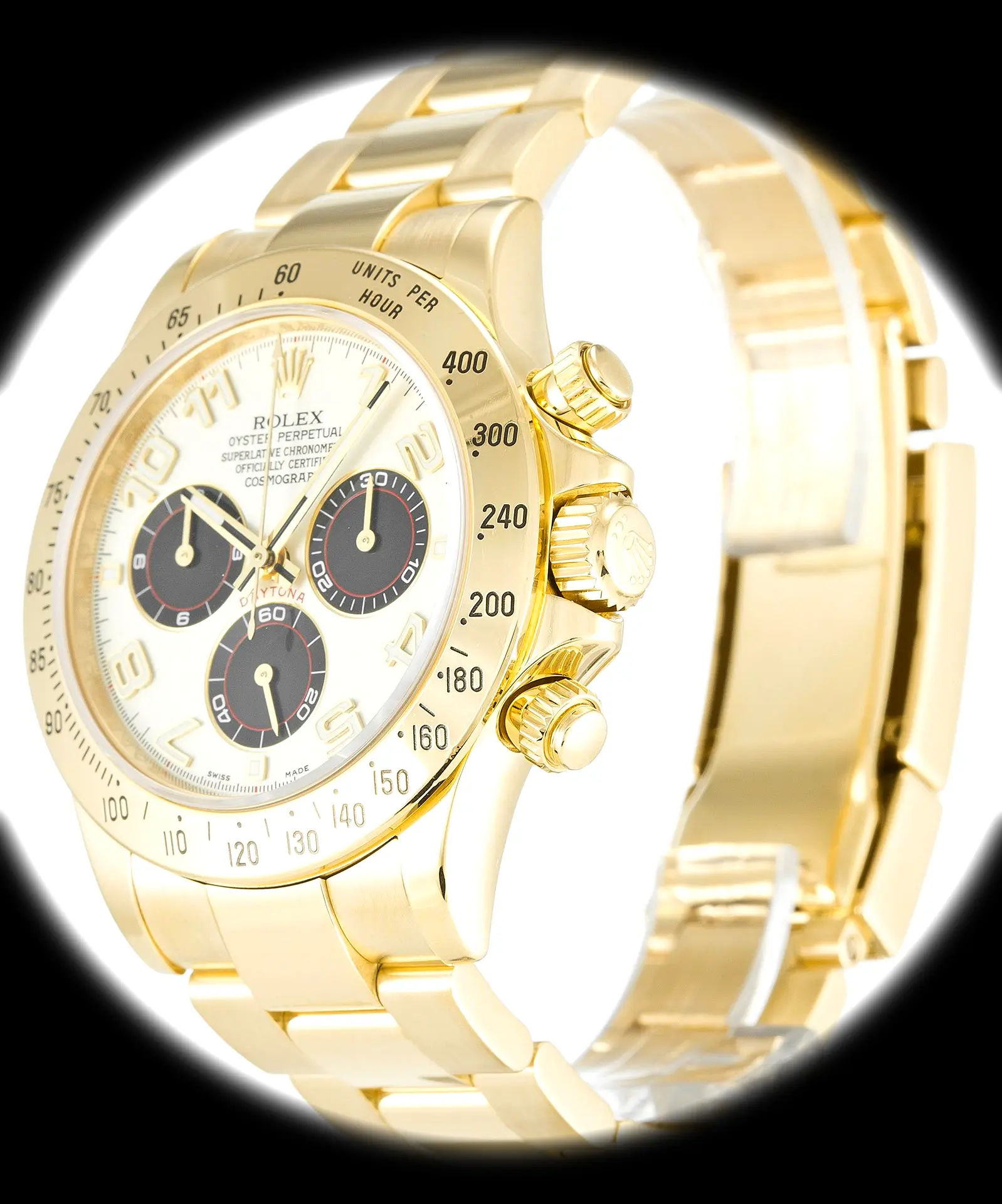 Rolex Daytona 116528 super clon 40 mm, primer plano de la esfera