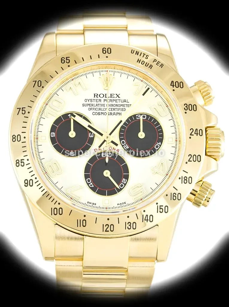 Rolex Daytona 116528 esfera blanca lacada en oro amarillo con bisel Cerachrom réplica