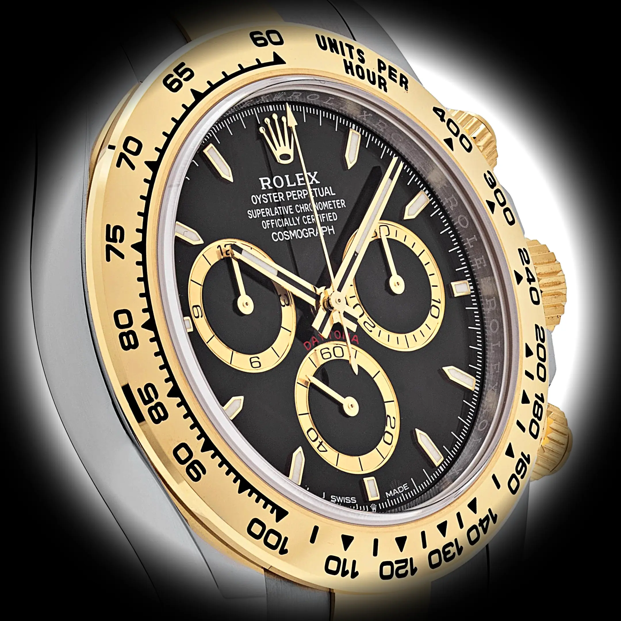 Rolex Daytona 126503 super clon, perfil lateral de la caja bicolor