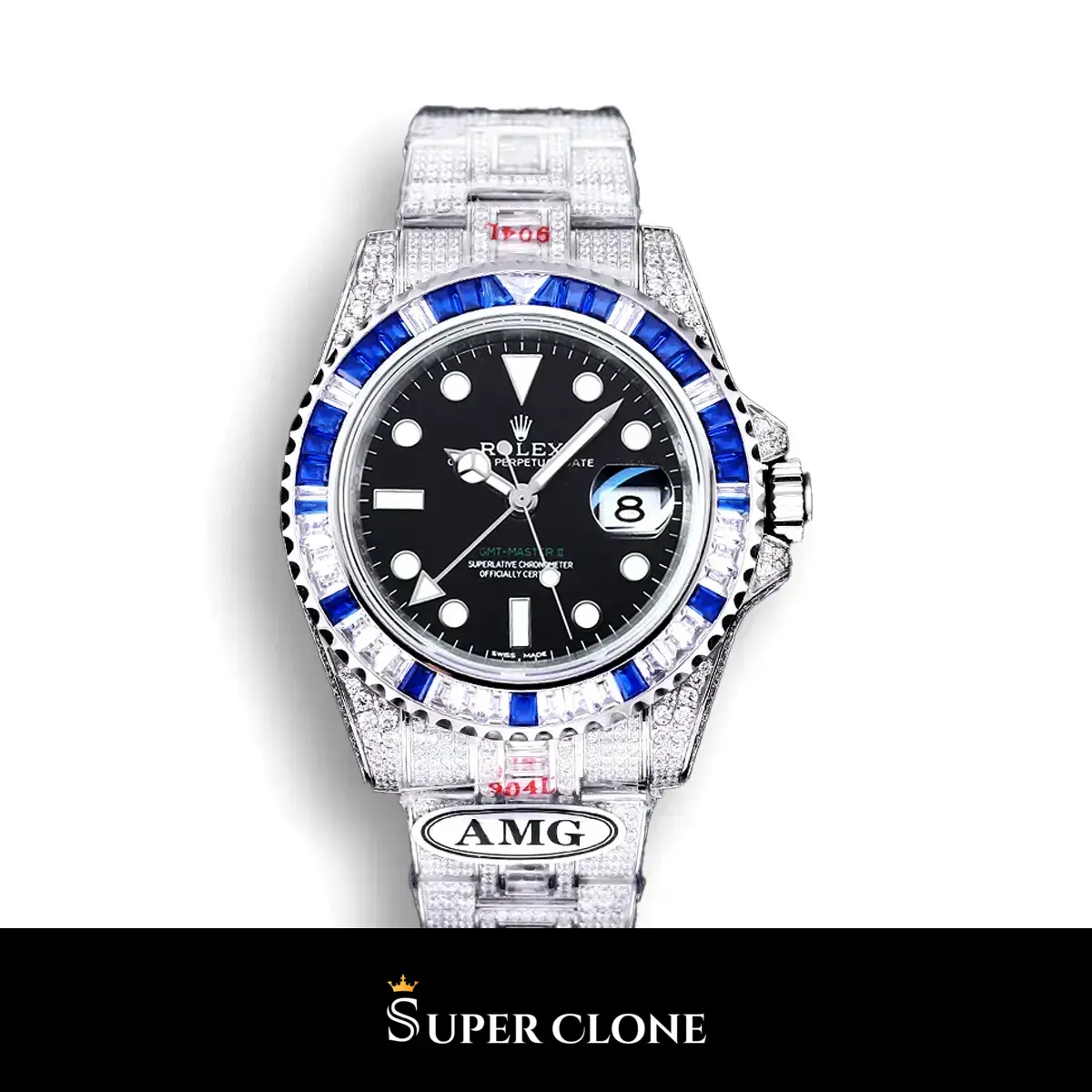 Rolex GMT-Master 116710BLNR Batman clon ETA esfera negro — vista frontal
