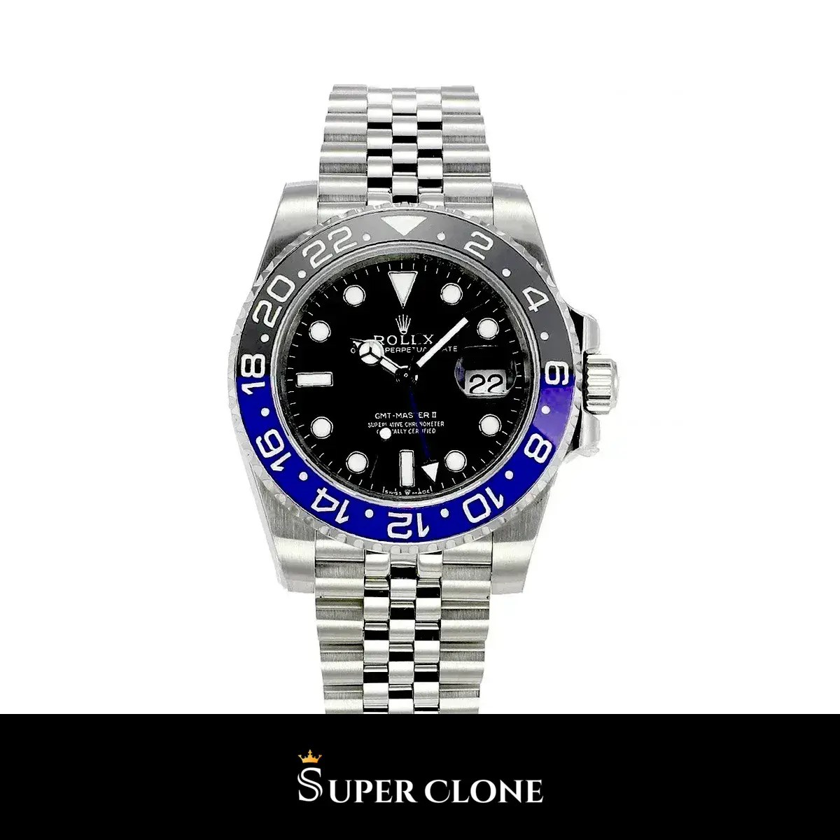 Rolex GMT-Master 126710BLNR Batman clon ETA esfera verde — vista frontal