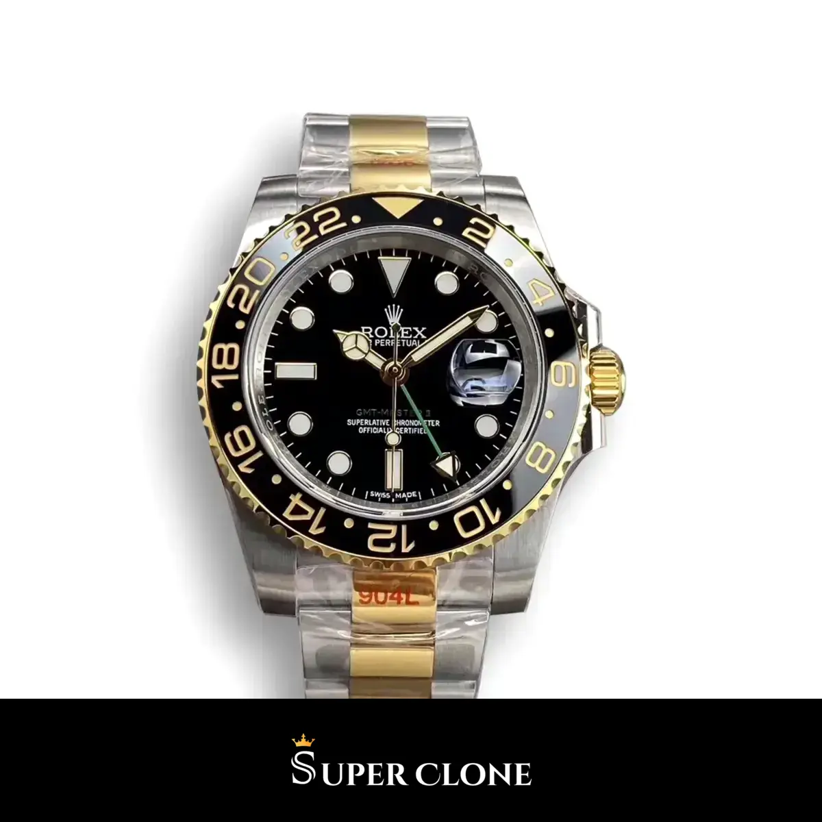 Rolex GMT-Master 126710BLRO Pepsi superclone esfera negro — vista frontal