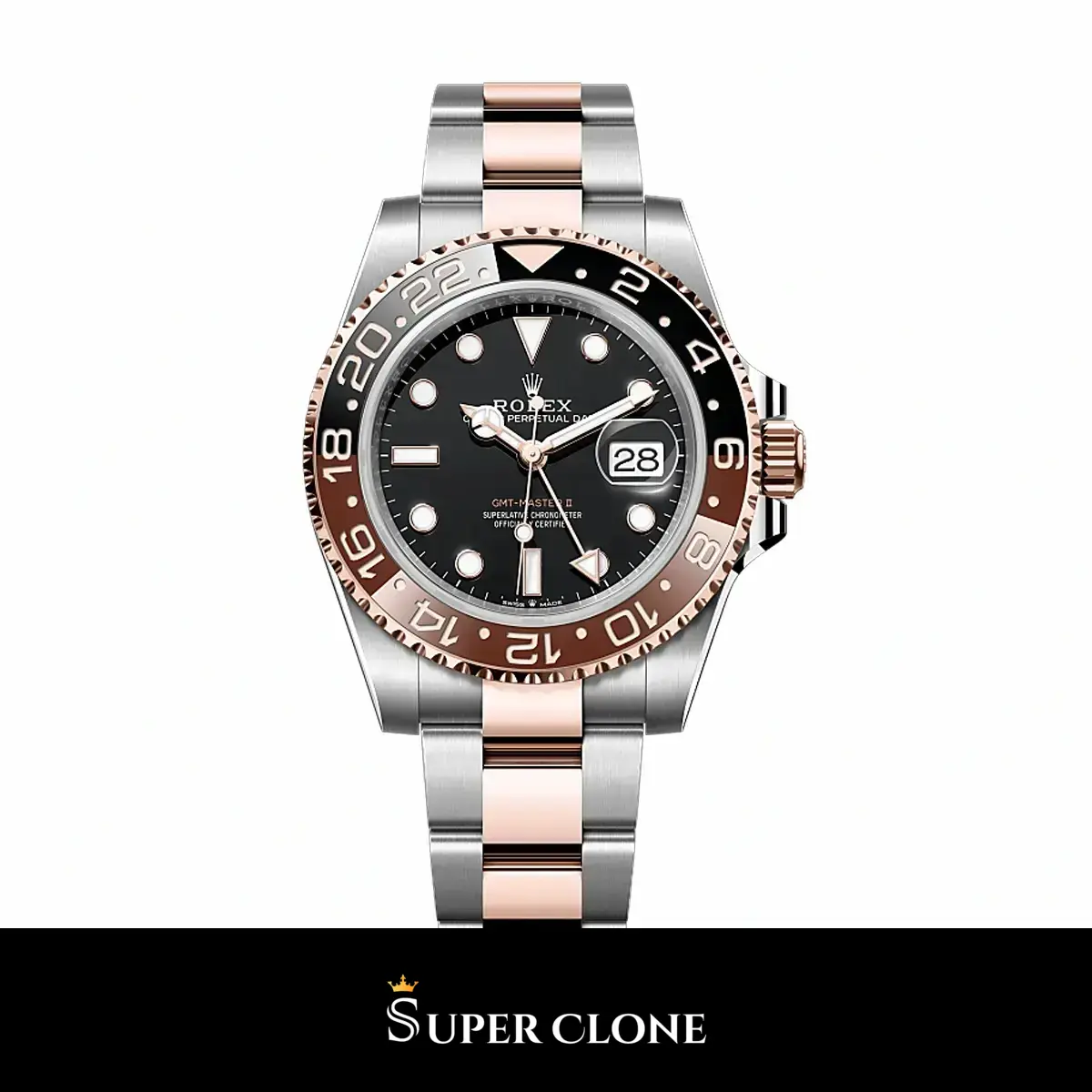 Rolex GMT-Master 126711CHNR esfera oro con bisel Cerachrom y brazalete Jubilee réplica