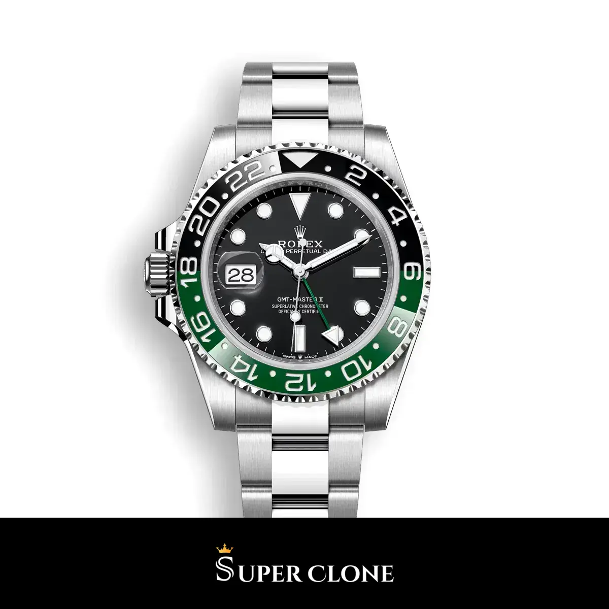Rolex GMT-Master 126720VTNR clon suizo esfera negro — vista frontal