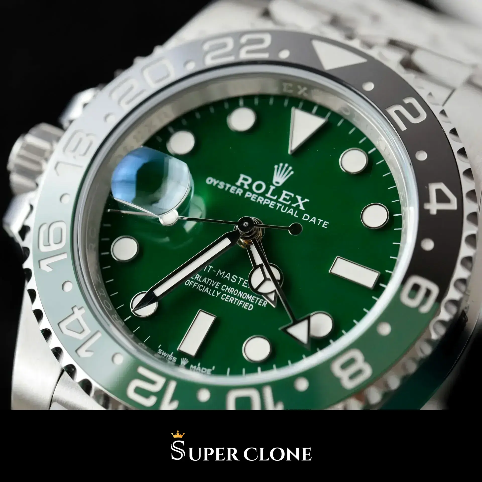 Rolex GMT-Master II 126729VTNR replica, detalle del brazalete Jubilee, negro