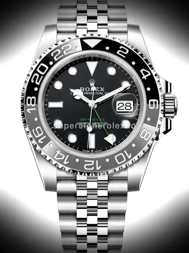GMT-Master 126710GRNR Bruce Wayne super clone esfera negro — vista frontal