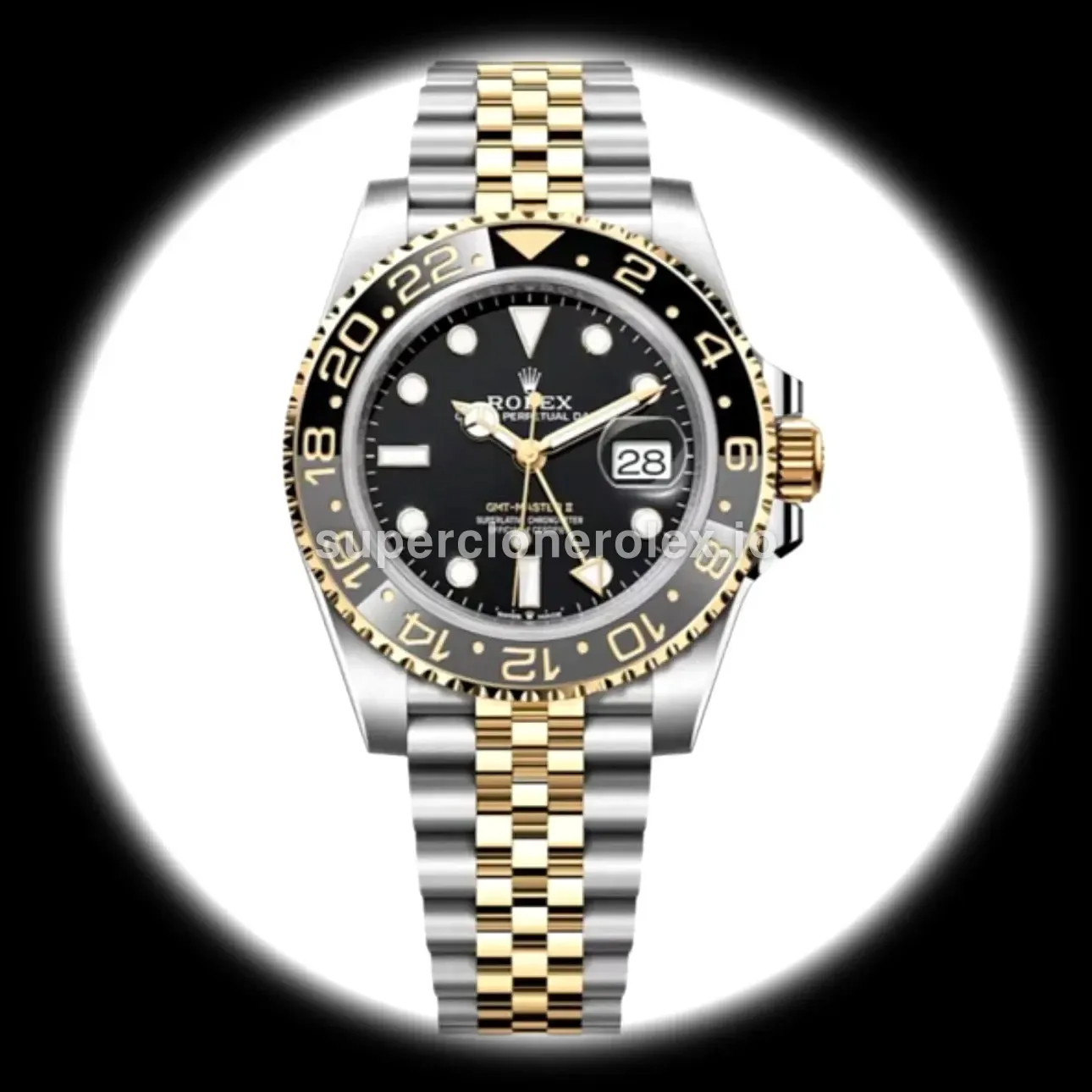 Rolex GMT-Master 126713GRNR super clone suizo esfera negro — vista frontal